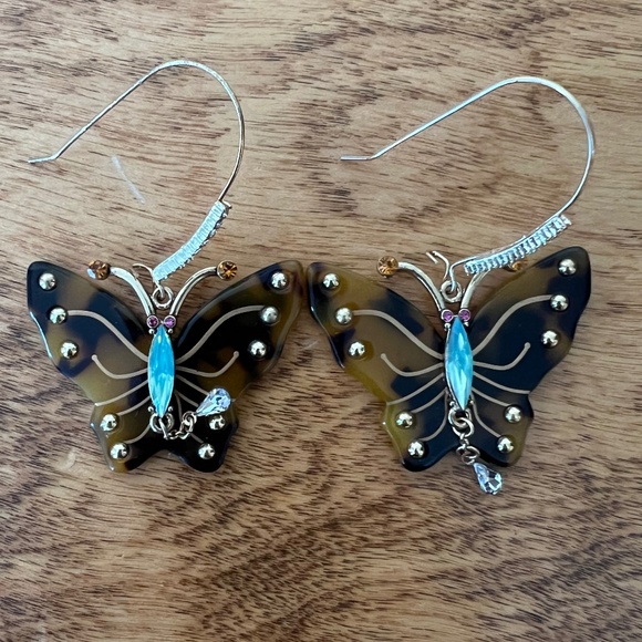 Gold-Tone Tortoise-Look Butterfly Drop Earrings - Picture 2 of 4